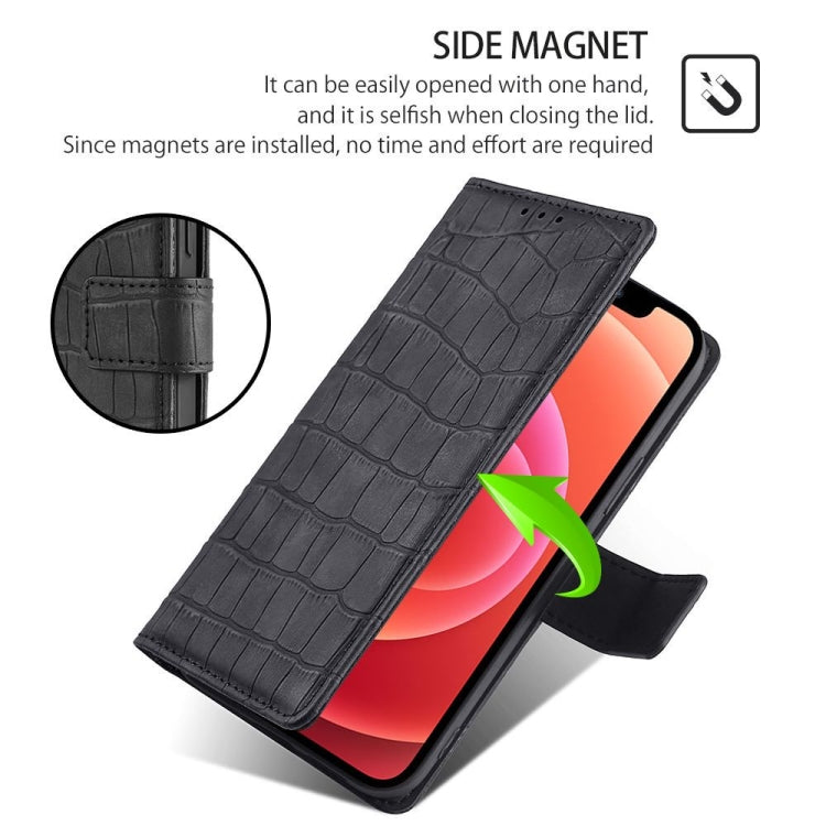 For Honor Magic6 Pro 5G Skin Feel Crocodile Magnetic Clasp Leather Phone Case(Black)