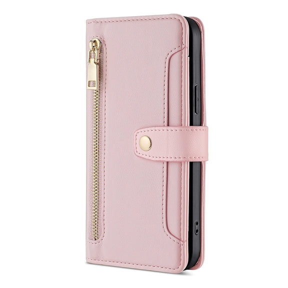 For Honor X6a 4G Sheep Texture Cross-body Zipper Wallet Leather Phone Case(Pink)