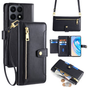 For Honor X8a Sheep Texture Cross-body Zipper Wallet Leather Phone Case(Black)