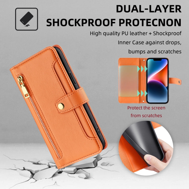 For Honor X8a Sheep Texture Cross-body Zipper Wallet Leather Phone Case(Orange)
