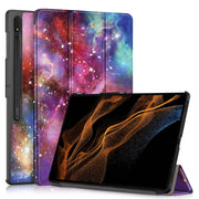 For Samsung Galaxy Tab S9 Ultra Custer Painted 3-Fold Holder Smart Leather Tablet Case(Milky Way Nebula)