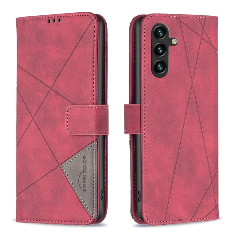 For Samsung Galaxy A55 Magnetic Buckle Rhombus Texture Leather Phone Case(Red)