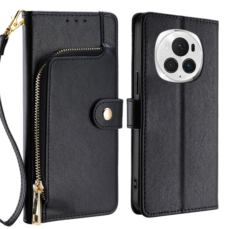 For Honor Magic6 Pro Zipper Bag Leather Phone Case(Black)