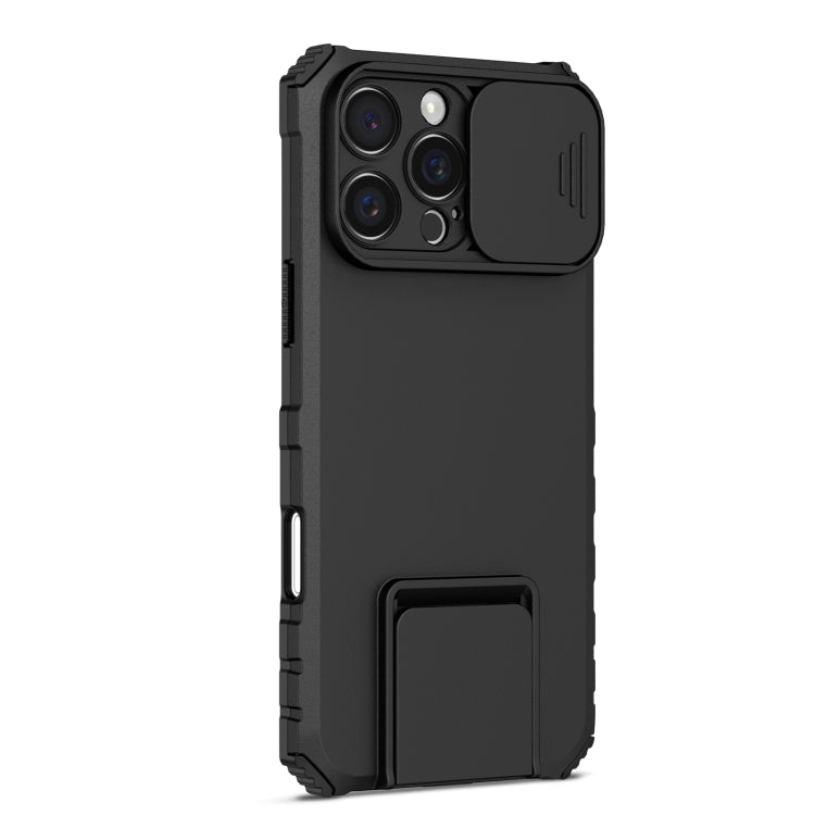 For iPhone 16 Pro Stereoscopic Holder Sliding Camshield Phone Case(Black)