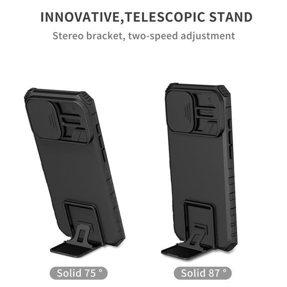 For iPhone 16 Pro Stereoscopic Holder Sliding Camshield Phone Case(Black)