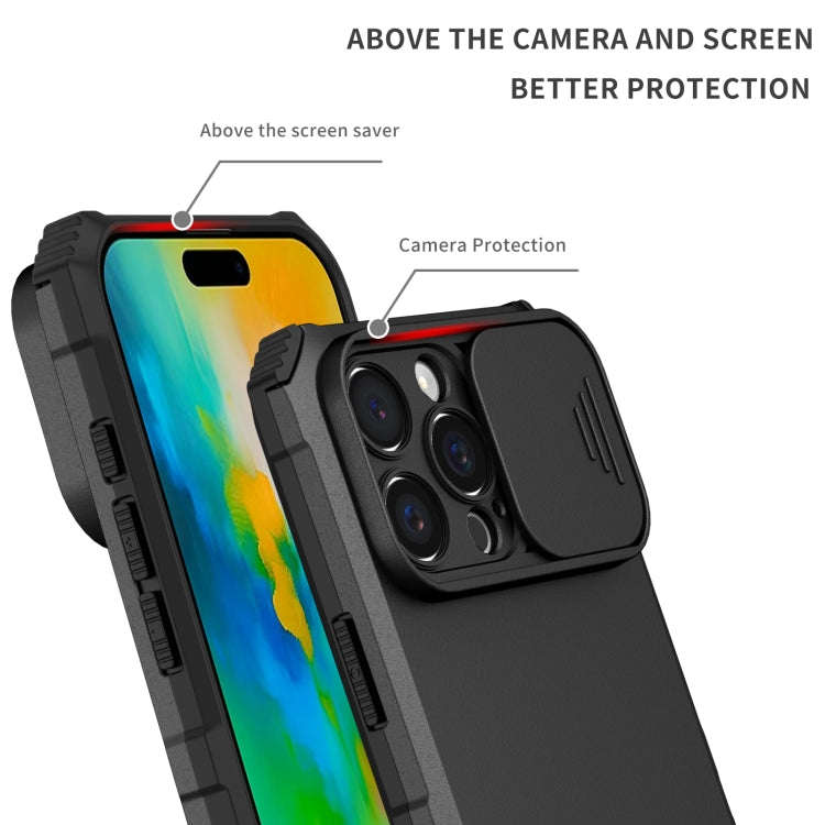 For iPhone 16 Pro Stereoscopic Holder Sliding Camshield Phone Case(Black)