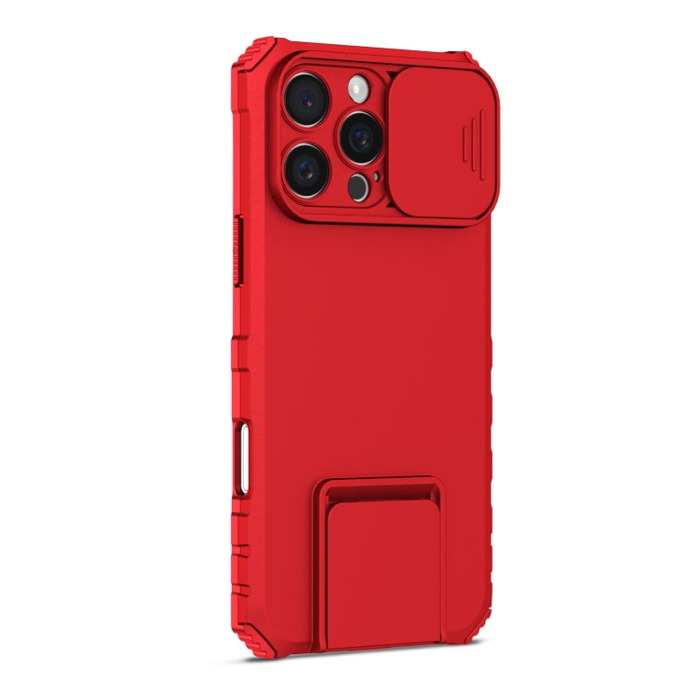 For iPhone 16 Pro Stereoscopic Holder Sliding Camshield Phone Case(Red)