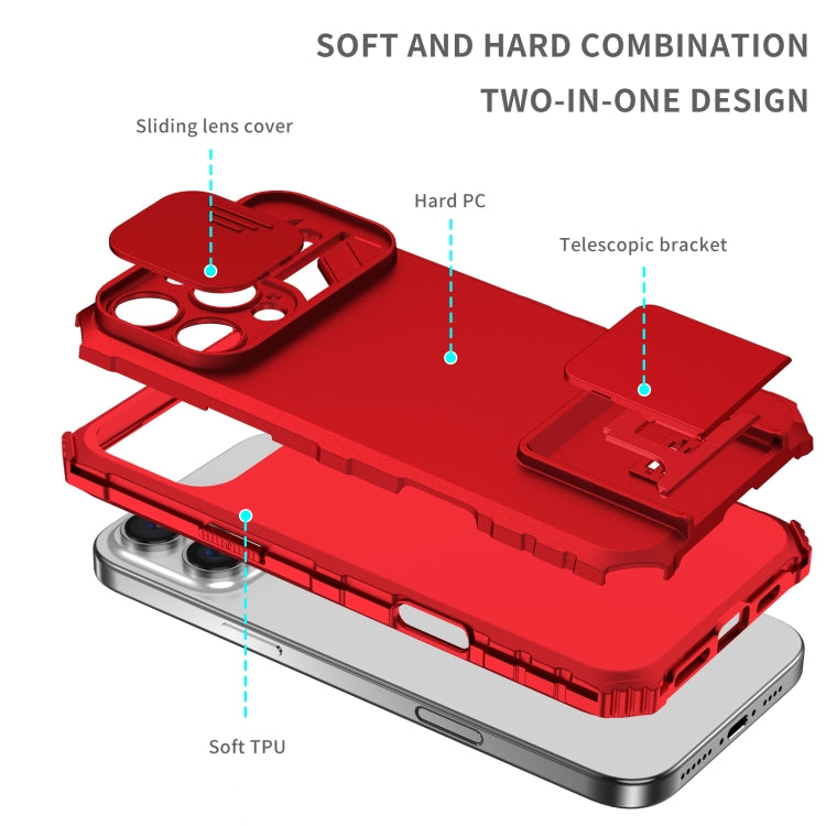 For iPhone 16 Pro Stereoscopic Holder Sliding Camshield Phone Case(Red)