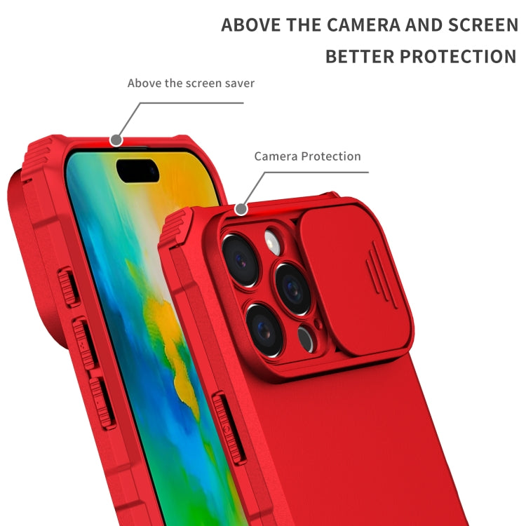 For iPhone 16 Pro Stereoscopic Holder Sliding Camshield Phone Case(Red)