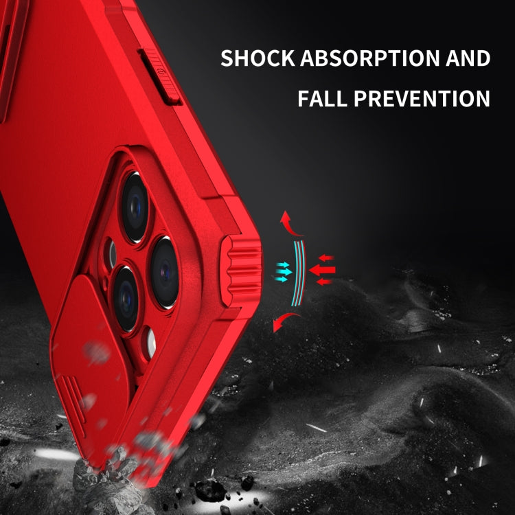 For iPhone 16 Pro Stereoscopic Holder Sliding Camshield Phone Case(Red)