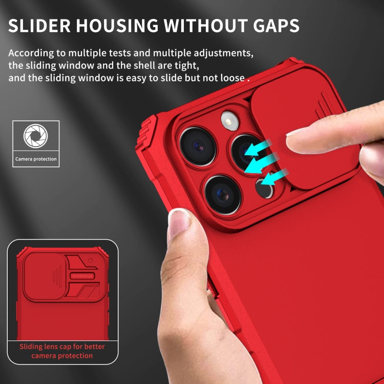 For iPhone 16 Pro Stereoscopic Holder Sliding Camshield Phone Case(Red)