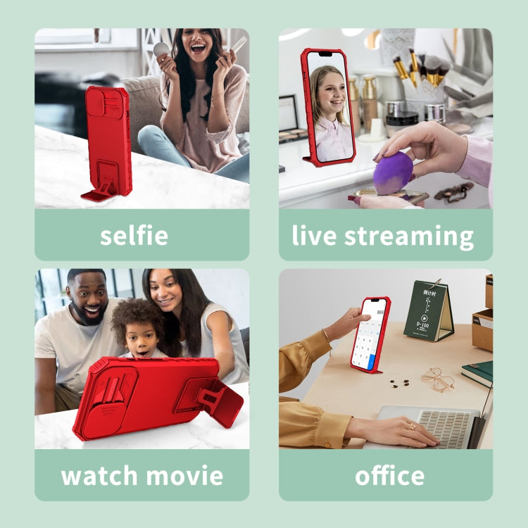 For iPhone 16 Pro Stereoscopic Holder Sliding Camshield Phone Case(Red)