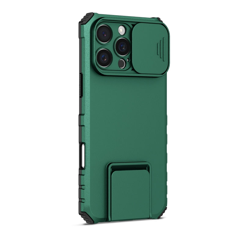 For iPhone 16 Pro Stereoscopic Holder Sliding Camshield Phone Case(Green)