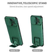 For iPhone 16 Pro Stereoscopic Holder Sliding Camshield Phone Case(Green)