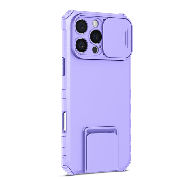 For iPhone 16 Pro Stereoscopic Holder Sliding Camshield Phone Case(Purple)