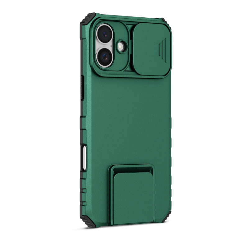 For iPhone 16 Plus Stereoscopic Holder Sliding Camshield Phone Case(Green)