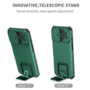 For iPhone 16 Plus Stereoscopic Holder Sliding Camshield Phone Case(Green)