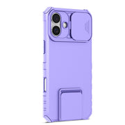 For iPhone 16 Plus Stereoscopic Holder Sliding Camshield Phone Case(Purple)
