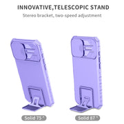 For iPhone 16 Plus Stereoscopic Holder Sliding Camshield Phone Case(Purple)