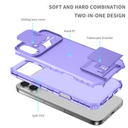 For iPhone 16 Plus Stereoscopic Holder Sliding Camshield Phone Case(Purple)