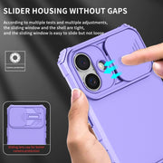 For iPhone 16 Plus Stereoscopic Holder Sliding Camshield Phone Case(Purple)