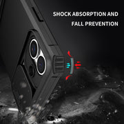 For iPhone 16 Stereoscopic Holder Sliding Camshield Phone Case(Black)