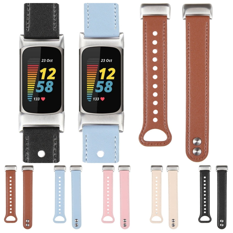 For Fitbit Charge 5 PU Leather Replacement Watch Band(Blue)