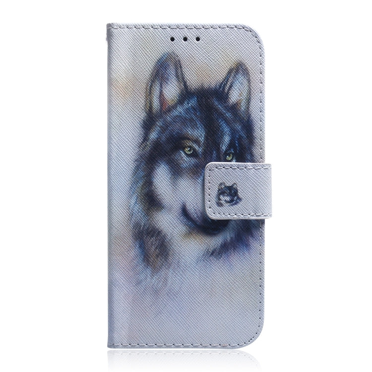 For iPhone 16 Coloured Drawing Flip Leather Phone Case(White Wolf)