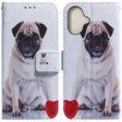 For iPhone 16 Coloured Drawing Flip Leather Phone Case(Pug) - iPhone 16 Cases by PMC TechLife | Online Shopping South Africa | PMC TechLife | Buy Now Pay Later Mobicred