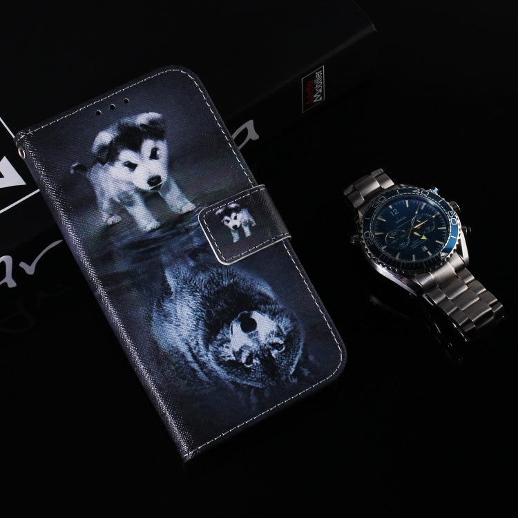 For iPhone 16 Coloured Drawing Flip Leather Phone Case(Wolf and Dog)