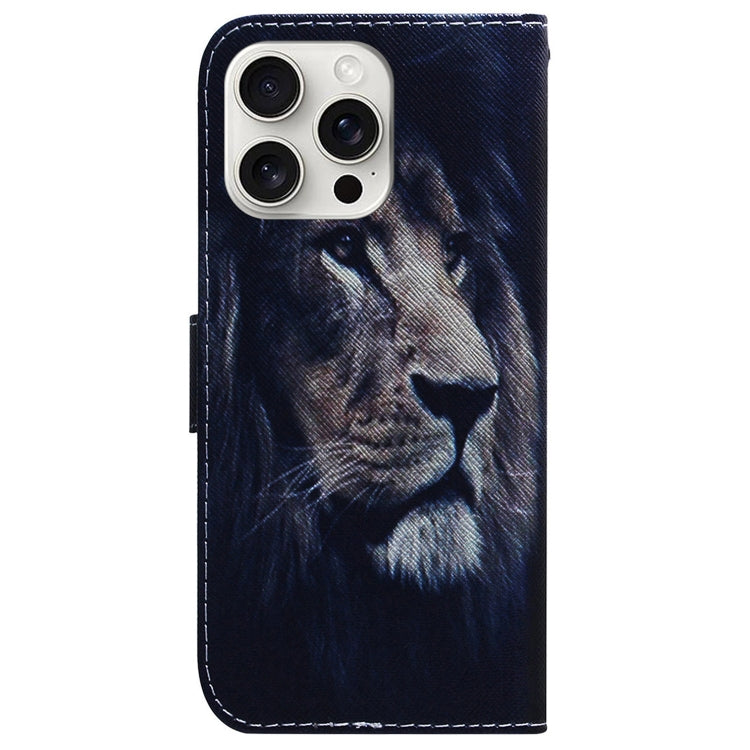 For iPhone 16 Pro Coloured Drawing Flip Leather Phone Case(Lion)