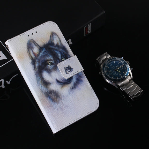 For iPhone 16 Plus Coloured Drawing Flip Leather Phone Case(White Wolf)