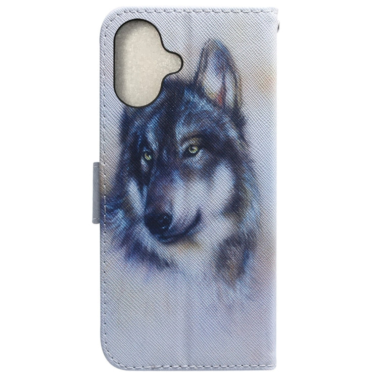 For iPhone 16 Plus Coloured Drawing Flip Leather Phone Case(White Wolf)