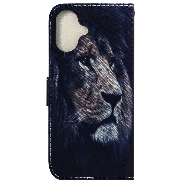 For iPhone 16 Plus Coloured Drawing Flip Leather Phone Case(Lion)