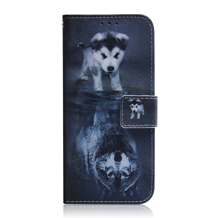 For iPhone 16 Plus Coloured Drawing Flip Leather Phone Case(Wolf and Dog)
