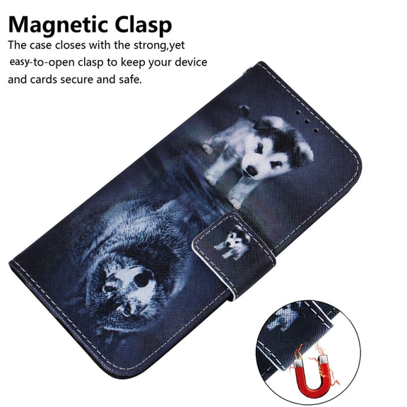 For iPhone 16 Plus Coloured Drawing Flip Leather Phone Case(Wolf and Dog)