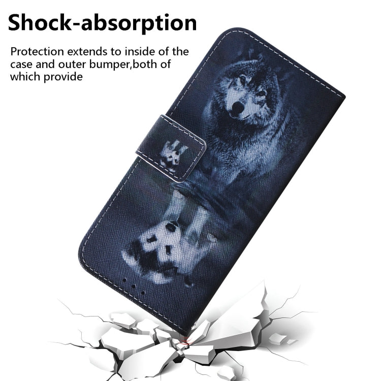 For iPhone 16 Plus Coloured Drawing Flip Leather Phone Case(Wolf and Dog)