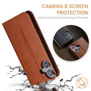 For iPhone 16 Fierre Shann PU Genuine Leather Texture Phone Case(Brown)