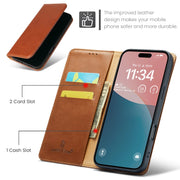 For iPhone 16 Fierre Shann PU Genuine Leather Texture Phone Case(Brown)