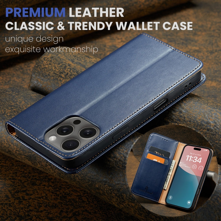 For iPhone 16 Pro Fierre Shann PU Genuine Leather Texture Phone Case(Blue)