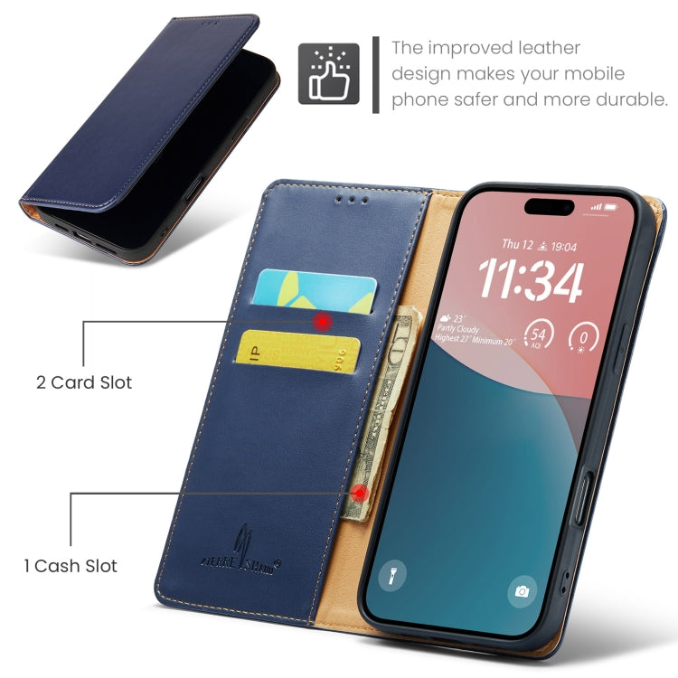 For iPhone 16 Pro Fierre Shann PU Genuine Leather Texture Phone Case(Blue)