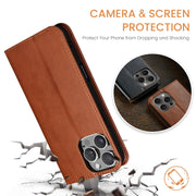 For iPhone 16 Pro Fierre Shann PU Genuine Leather Texture Phone Case(Brown)