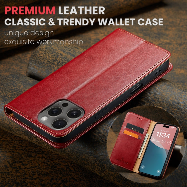 For iPhone 16 Pro Fierre Shann PU Genuine Leather Texture Phone Case(Red)