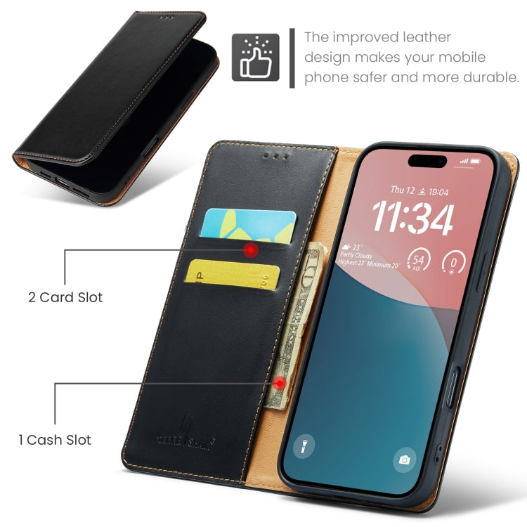 For iPhone 16 Pro Max Fierre Shann PU Genuine Leather Texture Phone Case(Black)