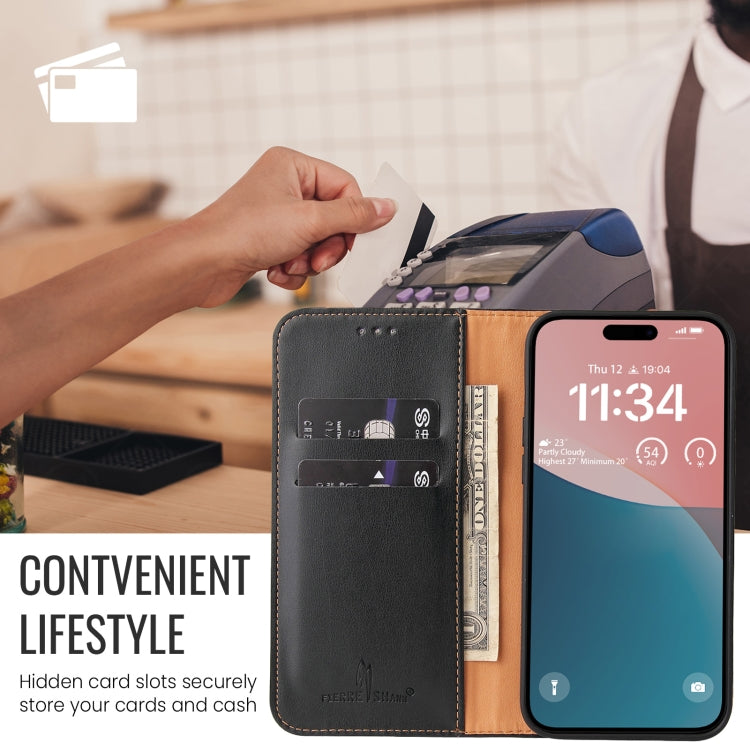 For iPhone 16 Pro Max Fierre Shann PU Genuine Leather Texture Phone Case(Black)