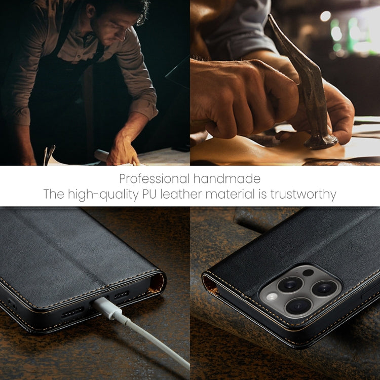For iPhone 16 Pro Max Fierre Shann PU Genuine Leather Texture Phone Case(Black)