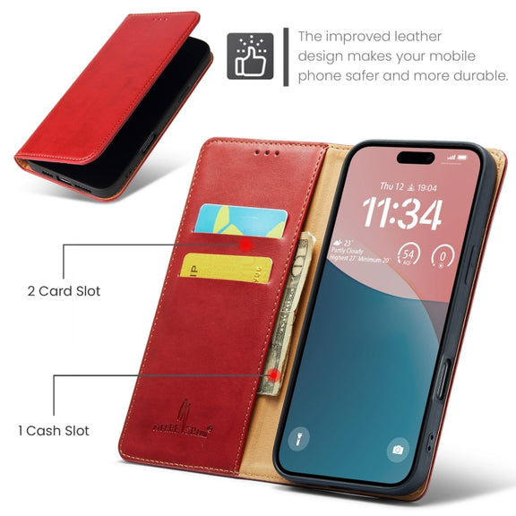 For iPhone 16 Pro Max Fierre Shann PU Genuine Leather Texture Phone Case(Red)