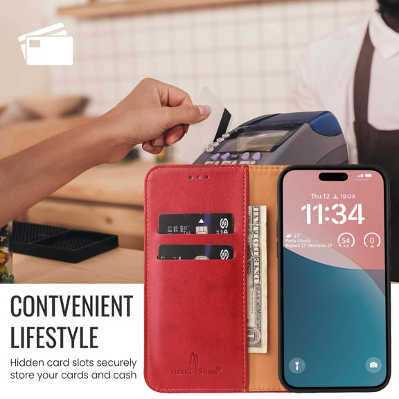 For iPhone 16 Pro Max Fierre Shann PU Genuine Leather Texture Phone Case(Red)