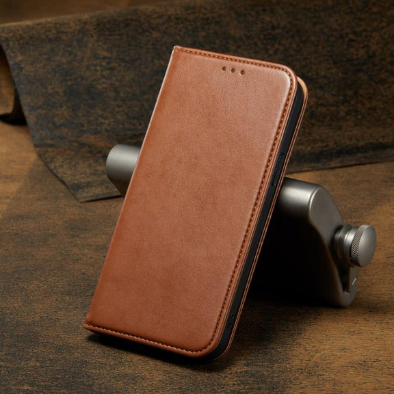 For iPhone 16e Fierre Shann PU Genuine Leather Texture Phone Case(Brown)