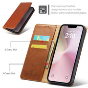 For iPhone 16e Fierre Shann PU Genuine Leather Texture Phone Case(Brown)
